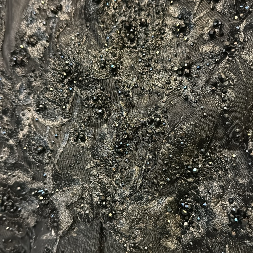 MAC DUGGAL Black Floral Embroidered Illusion V-Neck Gown 14 - Picture 13 of 14